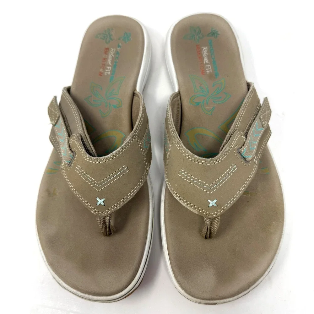 Skechers Bayshore Flip Flop Relaxed Fit Memory Foam Taupe Thong Sandals Women 10